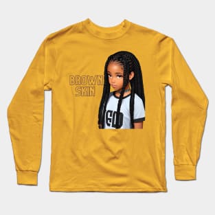 Brown Skin Long Braid Kids Long Sleeve T-Shirt